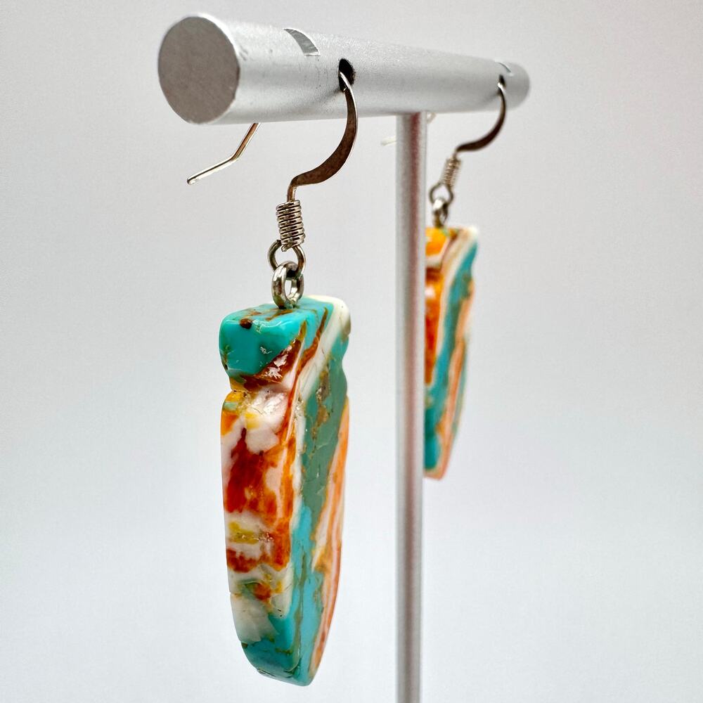 Turquoise Spiny Oyster Shell Carved Arrowhead Composite Slab Earrings Southwest - Picture 5 of 12